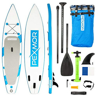 PEXMOR 11' Inflatable Stand Up Paddle Board (6 Inches Thick) with SUP Accessories & Carry Bag | Wide Stance, Bottom Fin for Paddling, Surf Control, Non-Slip Deck | Youth & Adult Standing Boat (32)