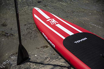 Tower iRace Inflatable 12â€?â€?Stand Up Paddle Board - (6 Inches Thick) - Universal SUP Wide Stance - Premium SUP Bundle (Pump & Adjustable Paddle Included) - Non-Slip Deck - Red