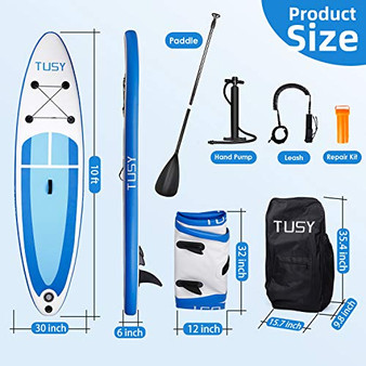 TUSY Inflatable Stand Up Paddle Board with SUP Accessories Travel Backpack, Non-Slip Deck Adjustable Paddles, Leash and Fin for Paddling Surf Boating