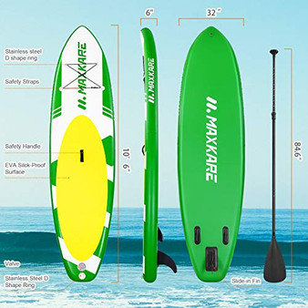 MaxKare Inflatable Stand Up Paddle Board SUP W Paddle Board Inflatable Accessories Triple Action Pump Premium Backpack Paddle Leash Fishing Yoga 10.6'× 32" ×6'' Inches Thick Adult Youth Kid