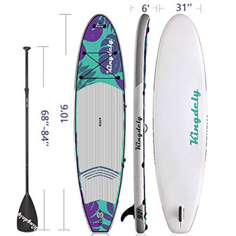 Kingdely Inflatable Stand Up Paddle Board, 10'6 x 6''x 31'', Comes with Durable SUP Accessories & Portable Carry Bag, Non-Slip Deck, Leash, Paddle and Pump, Standing Boat for Youth & Adult (Leaf)