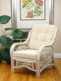 Malibu Set of 2 Chairs Natural Rattan Wicker with Cream Cushions and Round Coffee Table ECO Handmade, Cream