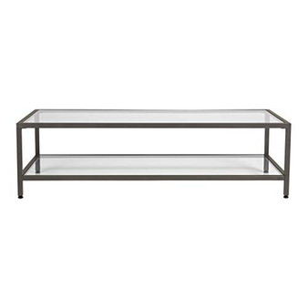 Studio Designs Home Camber Modern Rectangular Glass Coffee Table In Gray Pewter With Clear Glass, Living Room Coffee Table, 55",