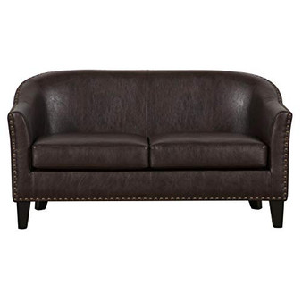 Pulaski Brown Faux Leather Upholstered Settee Accent Chair