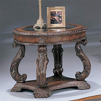 BOWERY HILL Glass Inlay Top Accent End Table in Brown