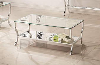 Coaster 720338 Rectangular Coffee Table with Mirrored Shelf Chrome