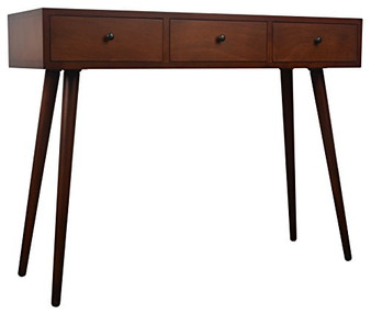 Décor Therapy Mid Century Three Drawer Console Table Wood Light Walnut
