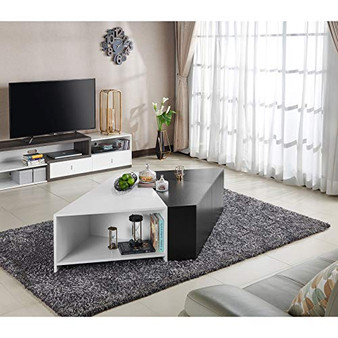 ioHOMES Melaina Modern Modular Square Coffee Table with Open Shelf Storage with 4 Interchangeable Pieces, 40", Black and White
