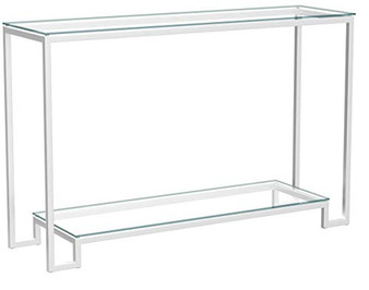 Cortesi Home Reef Contemporary 2 Shelf Glass Console Table, Silver