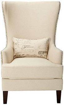Coaster Home Furnishings Coaster Traditional Winged Accent Chair with Script Back, 33.5x30.5x48, Cream/Brown