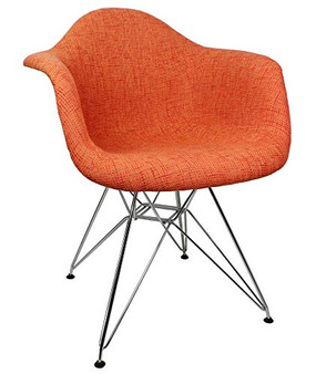 Mid-Century Modern Woven Fabric Upholstered Accent Arm Chair Set of 2 (Orange)