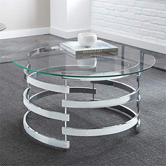 Steve Silver Tayside Round Glass Top Coffee Table in Chrome