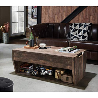 Furniture of America Edwards Rustic Wood Storage Coffee Table in Reclaimed Oak