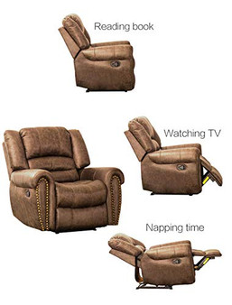 CANMOV Leather Recliner Chair, Classic and Traditional Manual Recliner Chair with Overstuffed Arms and Back, Nut Brown