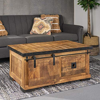 Jodie Modern Industrial Mango Wood Coffee Table, Natural Finish and Black