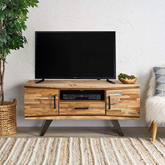 Great Deal Furniture Iris Handcrafted Boho Reclaimed Wood TV Stand, Natural and Black