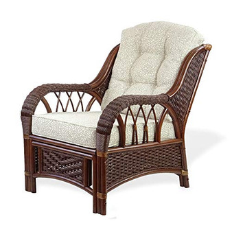 Alexa Living Armchair Dark Walnut Color Natural Rattan Wicker Handmade Design with Cushion