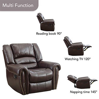 GOOD & GRACIOUS Recliner Chair Faux Leather Oversized Reclining Sofa,Heavy Duty and Overstuffed Arms and Back Classic Recliners for Bedroom/Living Room, Brown