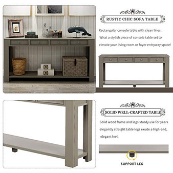 P PURLOVE Console Table for Entryway Hallway Easy Assembly 64" Long Sofa Table with Drawers and Bottom Shelf (64", Antique Grey)
