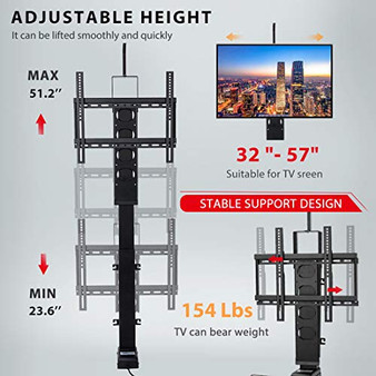 VIVOHOME 700 mm Stroke Length Motorized TV Mount Lift for 32 to 57 Inch Screens Height Adjustable APP Controlled Electric Television Stand Mount Bracket