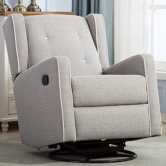 Swivel Rocker Recliner Chair - Bonzy Home Glider Recliner Chair Reclining Chair Living Room Sofa Chair with Manual Pull, Contemporary Rocking Recliner (Light Grey)