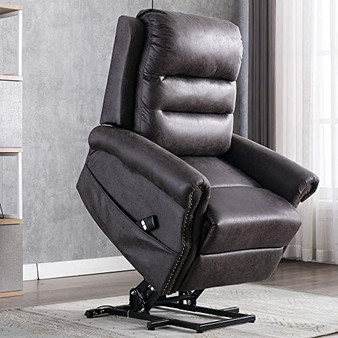 Power Lift Recliner Chair for Elderly - Bonzy Home Reclining Chair with Remote Control, Electric Lift Recliner Chair for Living Room Vintage Style with Metal Rivets Décor (Grey)