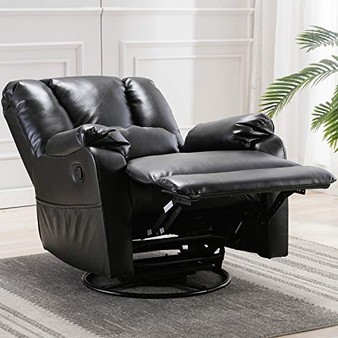 Bonzy Home Air Leather Recliner Chair Overstuffed Manual Recliner - Faux Leather 360° Swivel Glider Classic Recliner Chair - Home Theater Seating, Bedroom & Living Room Reclining Sofa Chair (Black)