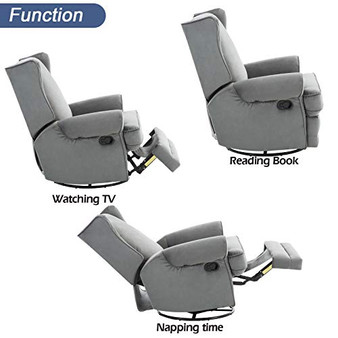 ANJ Swivel Rocker Recliner Chair - Reclining Chair Manual, Single Modern Sofa Home Theater Seating for Living Room (Grey)