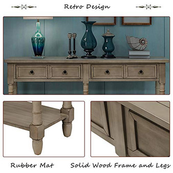 Retro Console Table Sofa Table for Entryway with Drawers and Shelf Living Room Table (Grey Wash)