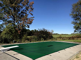 WaterWarden Safety Inground Pool Cover, Fits 12’ x 27’, Solid Green (with Center Drain Panel) – Easy Installation, Triple Stitched for Maximum Strength, Includes All Needed Hardware, SCSG1227