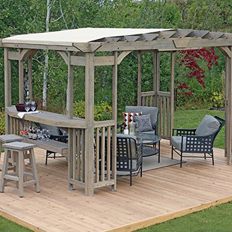 MM Cedar Pergola Gazebo with Bar Counter and Sunshade in Timber Gray Stain 12' x 8' Footprint