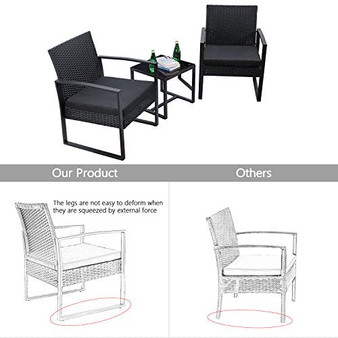 Flamaker 3 Pieces Patio Set Outdoor Wicker Patio Furniture Sets Modern Bistro Set Rattan Chair Conversation Sets with Coffee Table for Yard and Bistro (Black)