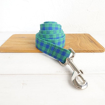 Lovely BLUE GREEN PLAID collars and leashes set 5 sizes