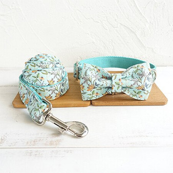 Lovely BLUE FLOWER dog collars or leashes set 5 sizes