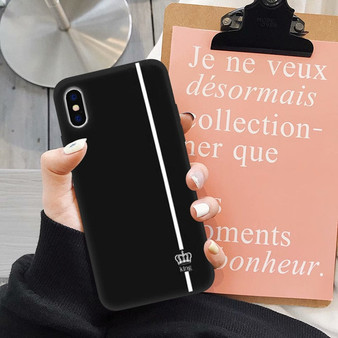 JAMULAR King Queen Lovers Couple Case For iPhone X XS MAX X XR 11 Pro SE 2020 7 8 6Plus Black White Silicon Soft Phone Cover Bag