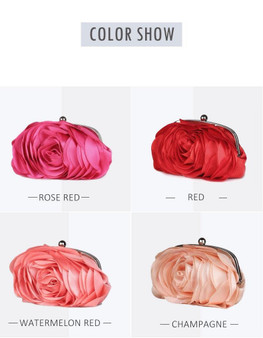 Women Luxury Flower Rose Clutch Purse Mini Handbag for Wedding Party