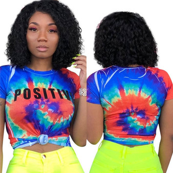 Size S-3XL Letter Tie Dye Print Women's T-shirt O Neck Short Sleeve Slim Casual Summer Top