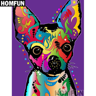 HOMFUN Full Square/Round Drill 5D DIY Diamond Painting "Colorful dog" 3D Embroidery Cross Stitch 5D Home Decor Gift A01021