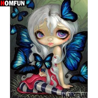 HOMFUN Full Square/Round Drill 5D DIY Diamond Painting "Butterfly girl" Embroidery Cross Stitch 3D Home Decor Gift A14667