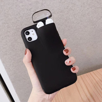 2 In 1 Phone Case Earphone Storage Box For iPhone 11 Pro XS MAX XR X 7 8 Plus Airpods 1 2 Pro Soft Silicone Cover Headset Caps