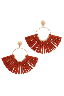 Metal Bead Suede Tassel Drop Earring