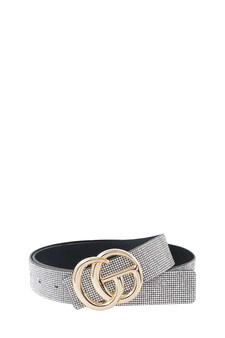 Chic Rhinestone And Letter Buckle Accented Belt