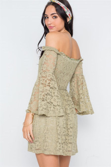 Boho Sage Floral Lace Off-the-shoulder Mini Dress