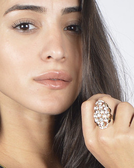 Adjustable Crystal Studded Oval Shaped Ring