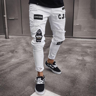 Men's  Skinny Stretch Denim Pants Distressed Ripped Freyed Slim Fit Fashion The locomotive Jeans Trousers MenPencil pants