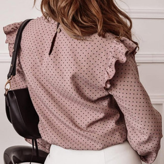 Pink Polka Dot Ruffle Sleeve Blouse