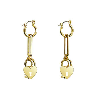 Minimalist Gold Color Long Heart Lock Key Shape Drop Earring For Women Fashionable Handmade Alloy Earrings Gift Jewelry