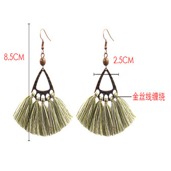 Geometric triangle tassel earrings handmade gold wire winding long earrings