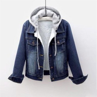 Thick Woolen Women's Jacket With Hood Parkas Female Velvet Short Jean Coat Women 2020 Warm Winter Silm Denim Jackets Plus Size