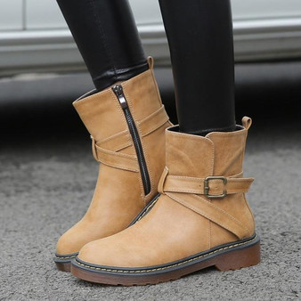 Women Shoes - Genuine Leather Boots Round Toe Zipper Ankle Boots